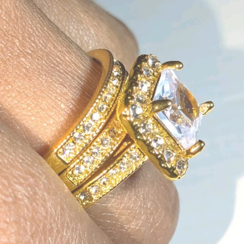Women's 5 Ct Princess Cut Lab-Created Diamond Halo Trio Wedding Ring Set Sz 9